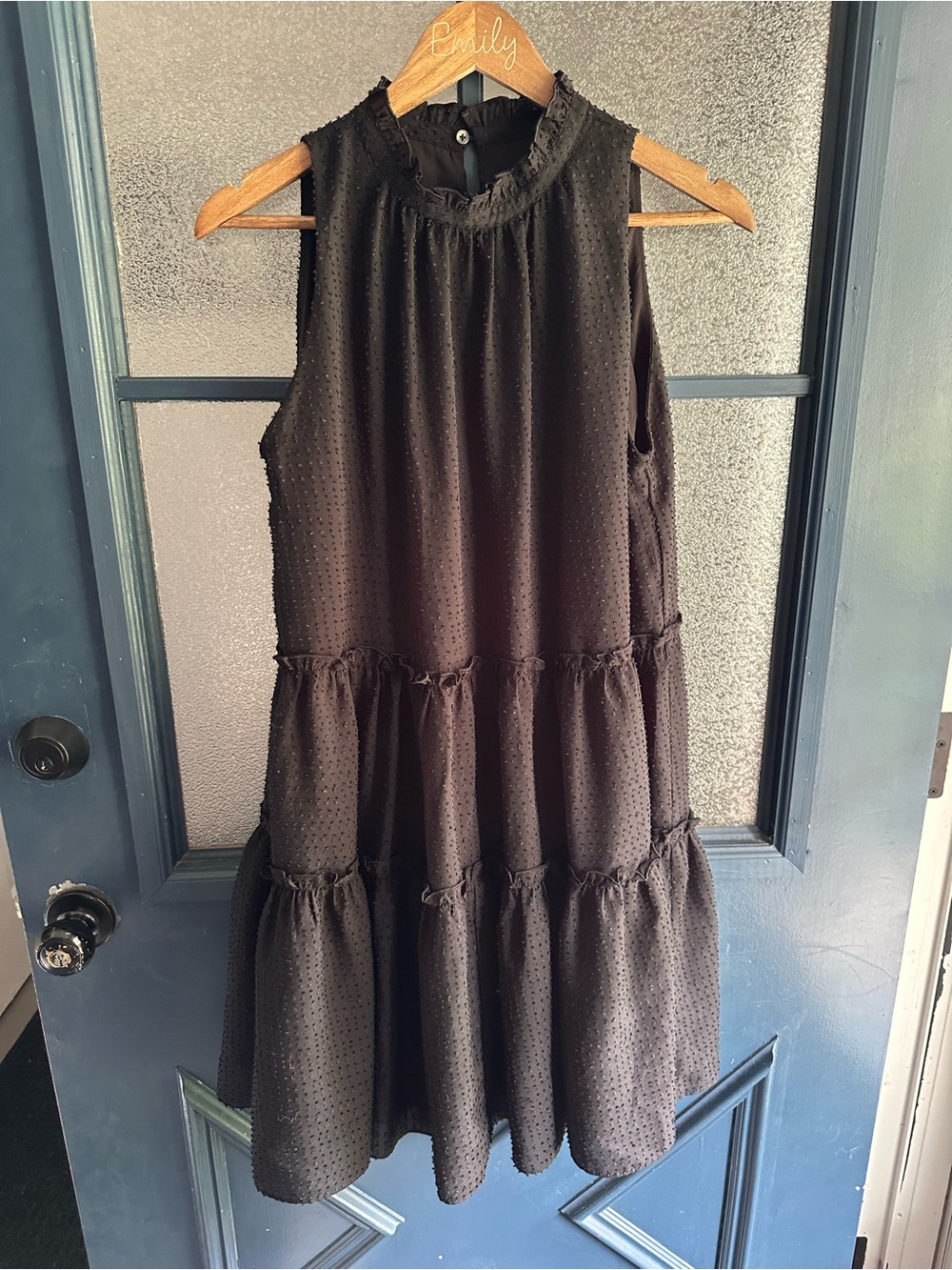 Ann Taylor Black Sleeveless Tiered Dot Dress
